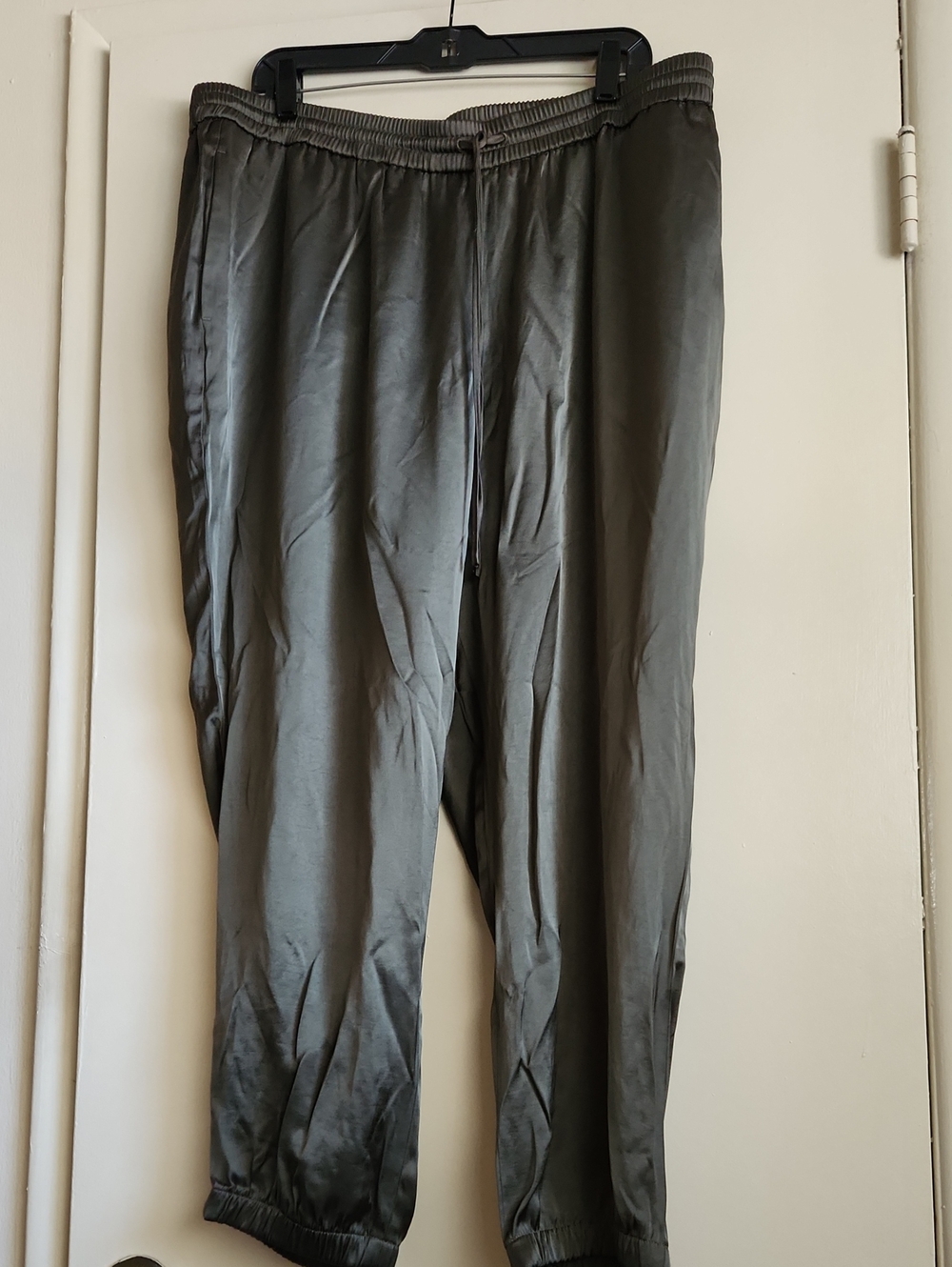 XL Express Olive Green Satin Drawstring Jogger Pants